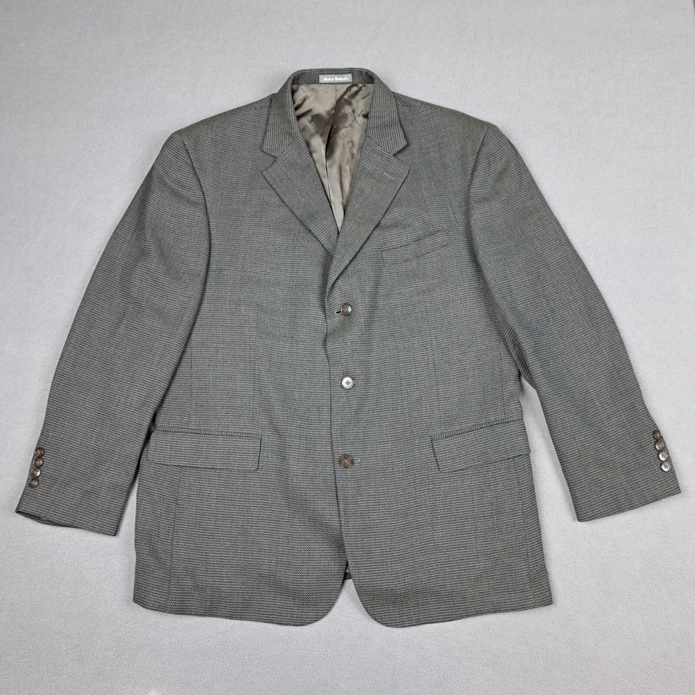 Oscar De La Renta Tweed Wool Sport Coat 46R Gray Men Blazer Jacket Single Breast